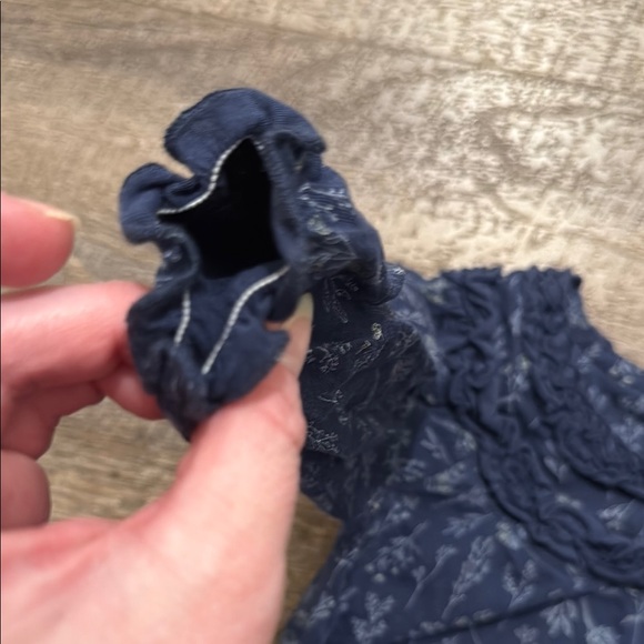 Feather Baby 100% Pima Cotton Long Sleeve Ruffled Floral Romper in Midnight Blue - Picture 8 of 9